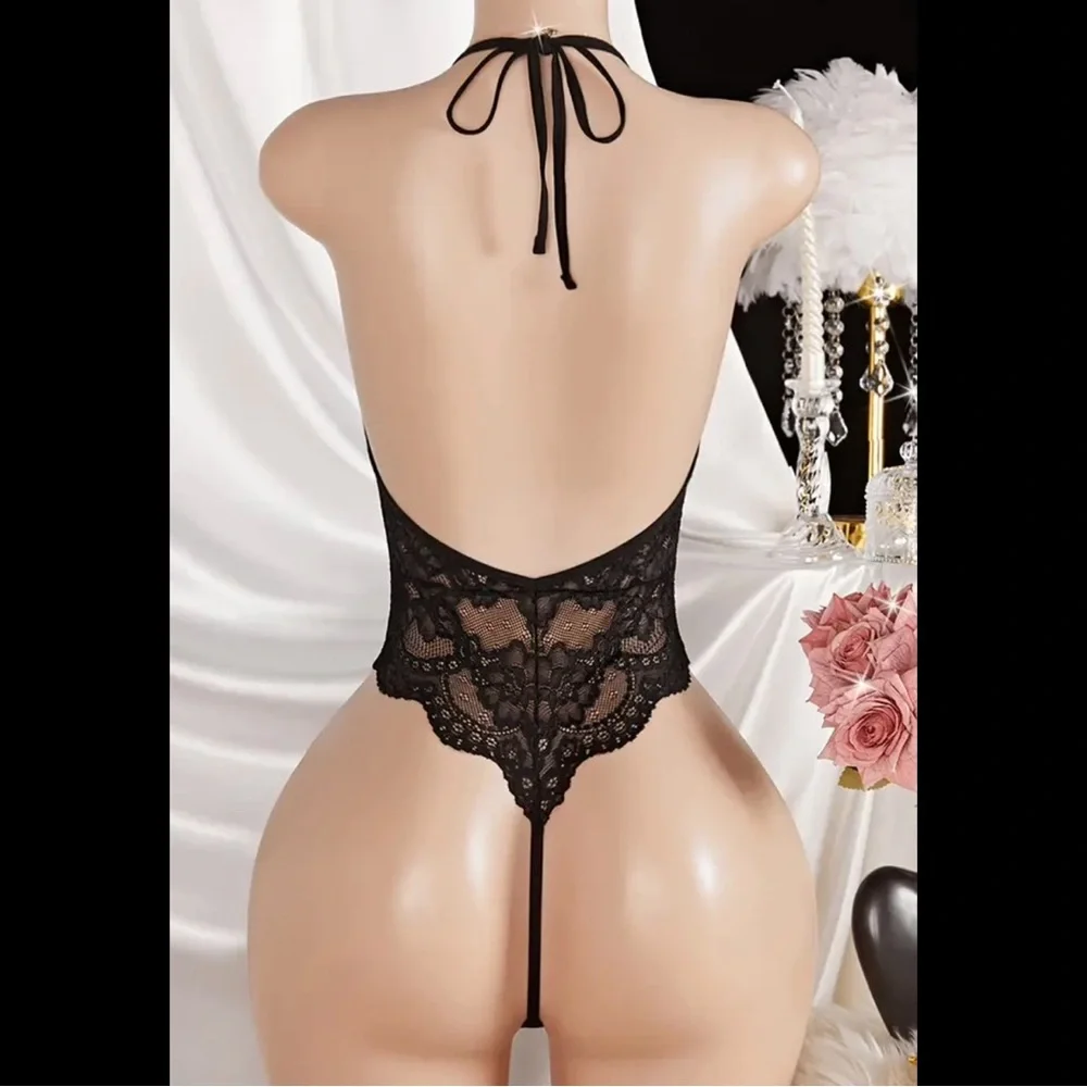 Black, Criss-Cross Bust, Lingerie Bodysuit